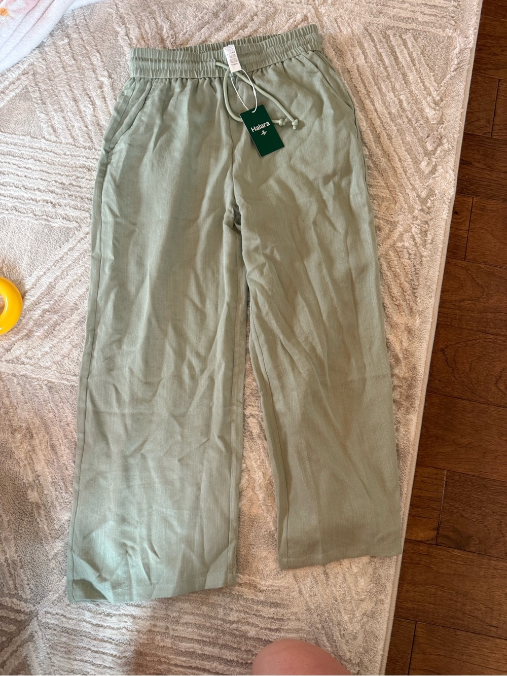Halara High Waisted Drawstring Pocket Wide Leg Baggy Casual Linen-Feel Pants